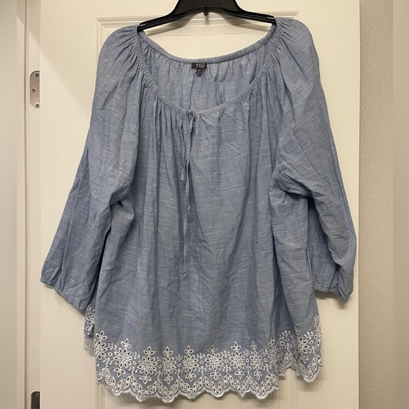 NYDJ blue denim-line long sleeve top - Picture 1 of 6